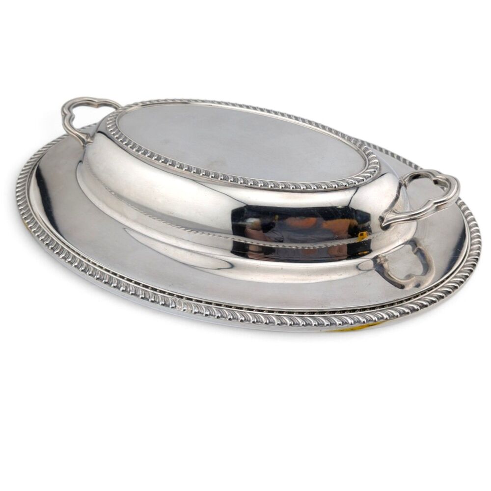 Poole Silver Co 1021 EPNS Silver-plate Covered Serving Dish Oval 2 Piece